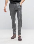 Asos Extreme Super Skinny Smart Pants In Cracked Silver - Silver