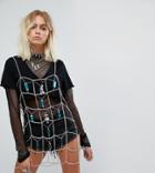 Sacred Hawk Chainmail Dress With Gemstones - Silver