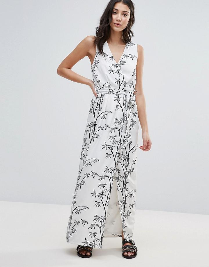 Neon Rose Bamboo Print Maxi Dress - White