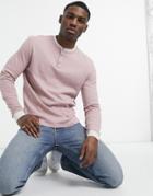 Asos Design Long Sleeve Waffle Grandad T-shirt In Washed Pink