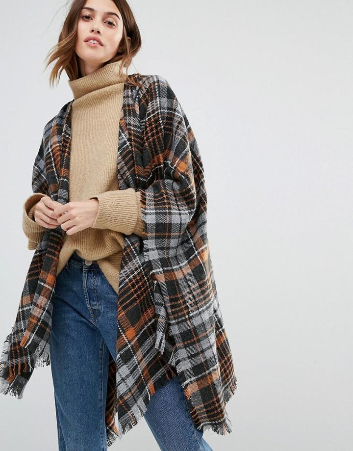 Vero Moda Check Fringe Scarf - Brown