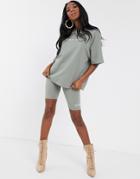 The Couture Club Oversized Motif T Shirt In Khaki