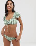 Fashion Union Sage Apple Check Bikini Top In Multi