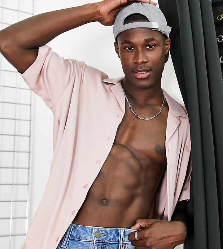 New Look Short Sleeve Oversized Satin Shirt In Pink