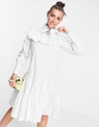 Glamorous Tiered Smock Dress With Frill Overlay And High Neck-blues