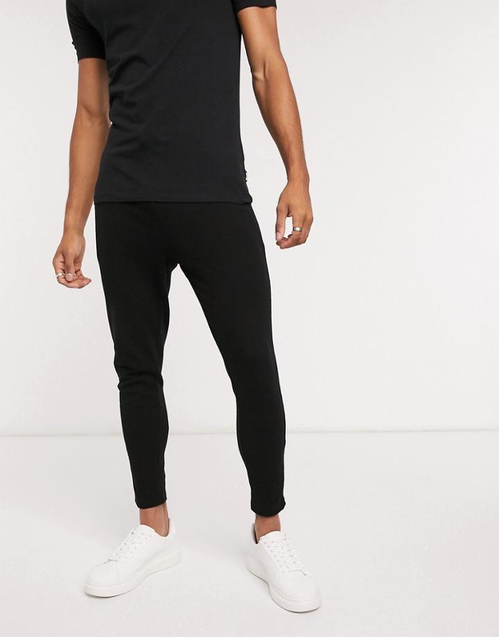 Asos Design Tall Skinny Waffle Sweatpants With Contrast Waistband-black