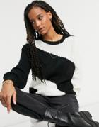 Ax Paris Panelled Colorblock Sweater In Black And White-multi