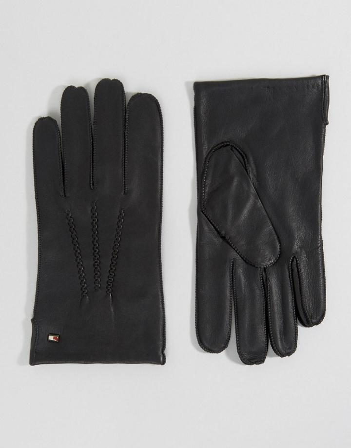 Tommy Hilfiger Basic Leather Gloves - Black