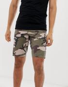 Asos Design Slim Denim Shorts In Camo Print-green