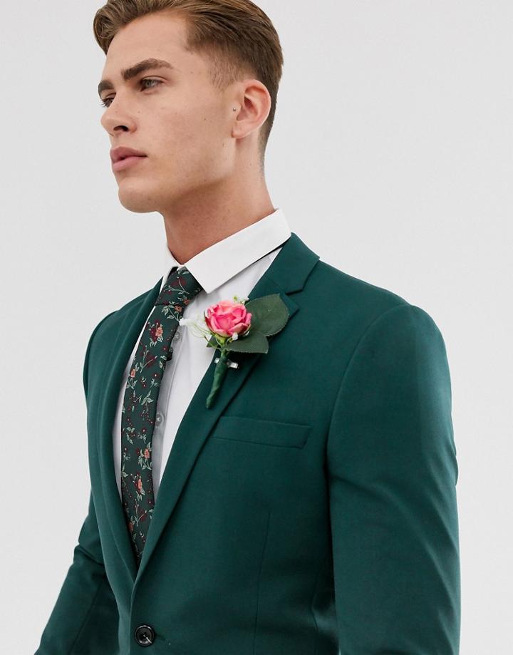Asos Design Super Skinny Suit Jacket In Dark Green-blue