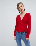Asos Wrap Top With Pephem - Red