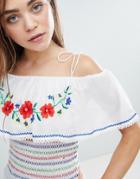 Asos Design Shirred Cami With Embroidery - Multi