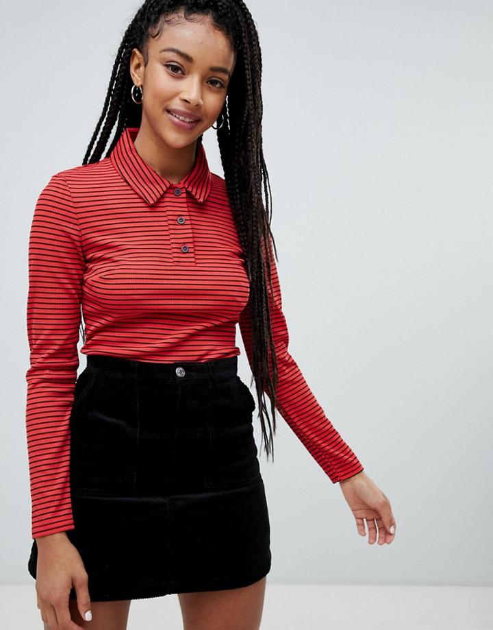 Nobody's Child Long Sleeve Polo Top In Stripe - Red
