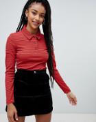 Nobody's Child Long Sleeve Polo Top In Stripe - Red