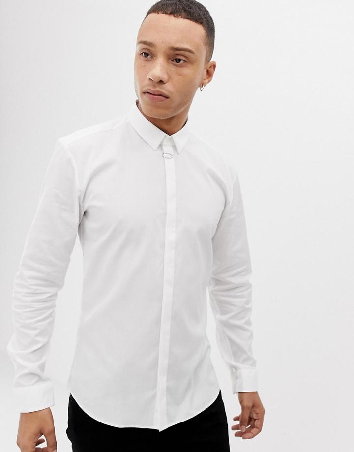 Hugo Ero3 Extra Slim Fit Placket Bar Logo Shirt In White - White