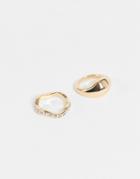 Designb London X2 Pack Dome Ring And Pave Band-gold