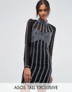 Asos Tall Linear Embellished Mini Sequin Dress - Multi