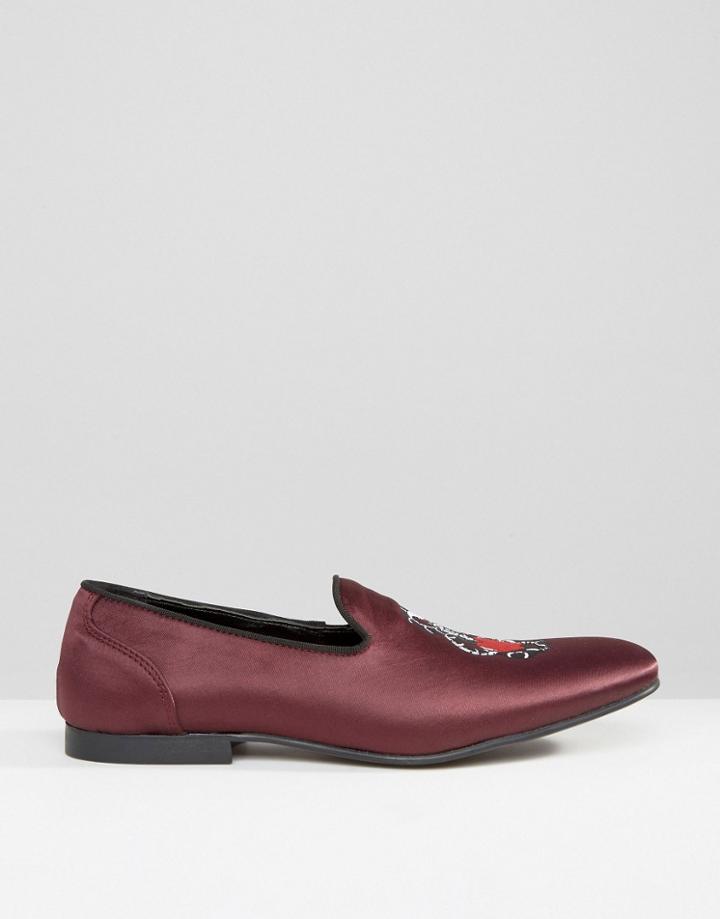 Asos Formal Loafers With Snake Embroidery And Jewel - Red