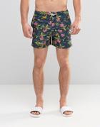 Bellfield Tropical Print Swim Shorts - Navy