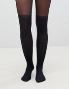 Asos Design Recycled Cable Over The Knee Tights With Control Top-black