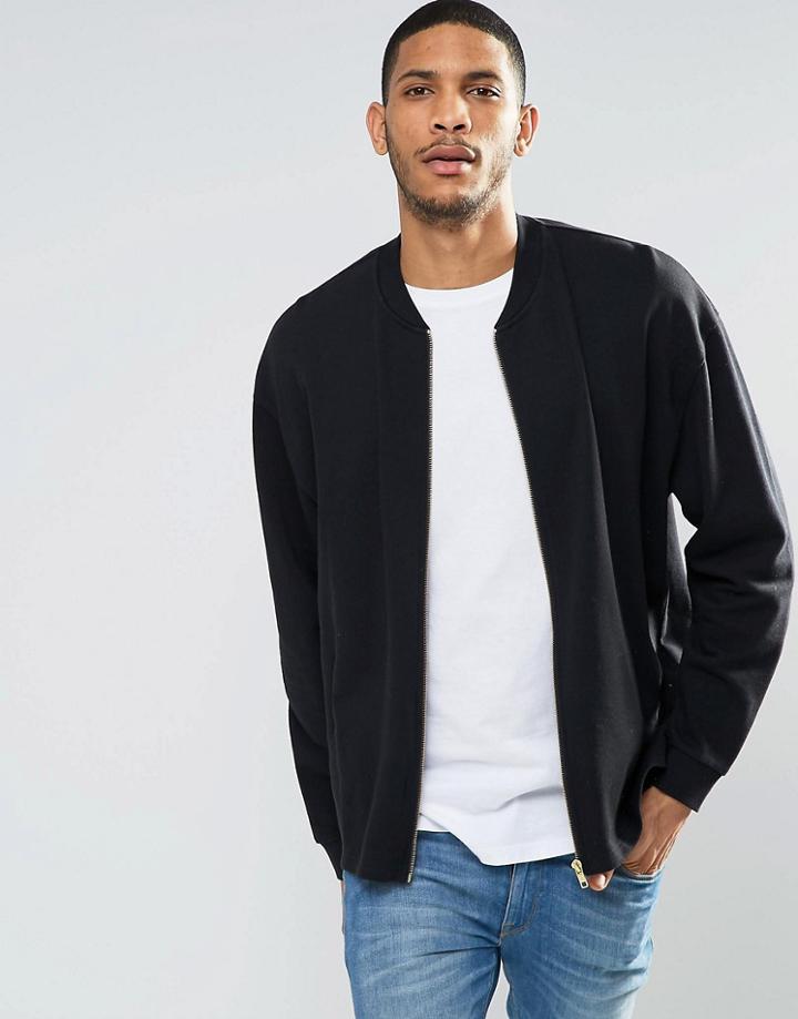 Asos Oversized Bomber With Fixed Hem & Gold Zips - Black