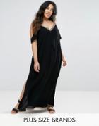 Diya Cold Shoulder Maxi Dress With Tape Trim - Black