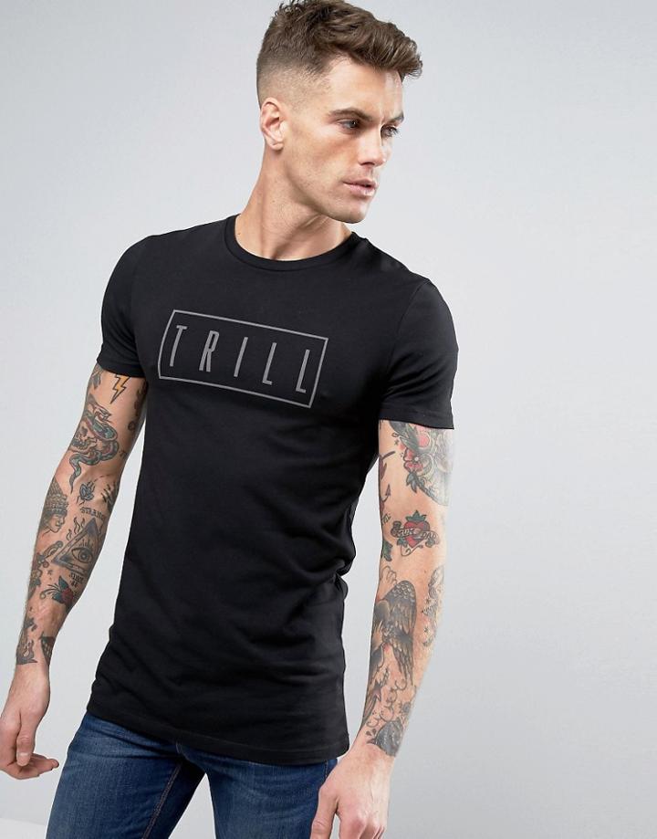 Asos Longline Muscle T-shirt With Trill Print - Black