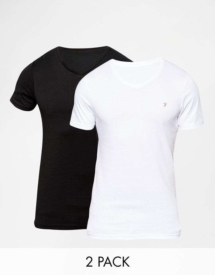 Farah V-neck Neck T-shirt 2 Pack In Muscle Fit - Multi