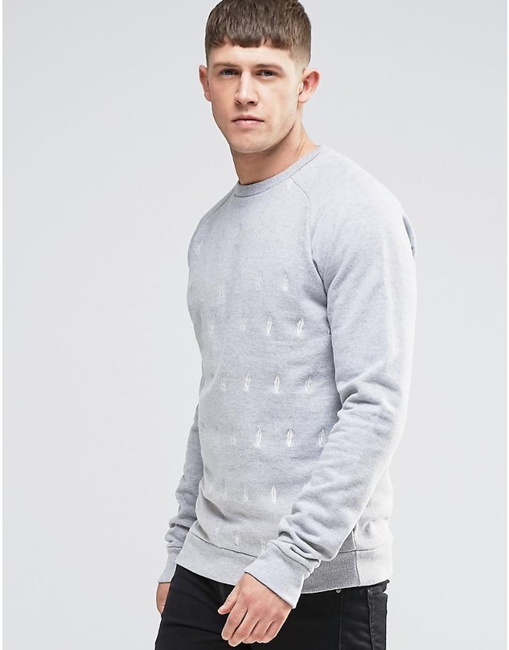 Bellfield Feather Embroidered Sweatshirt - Gray