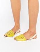 Park Lane Weave Leather Sling Flat Sandals - Yellow