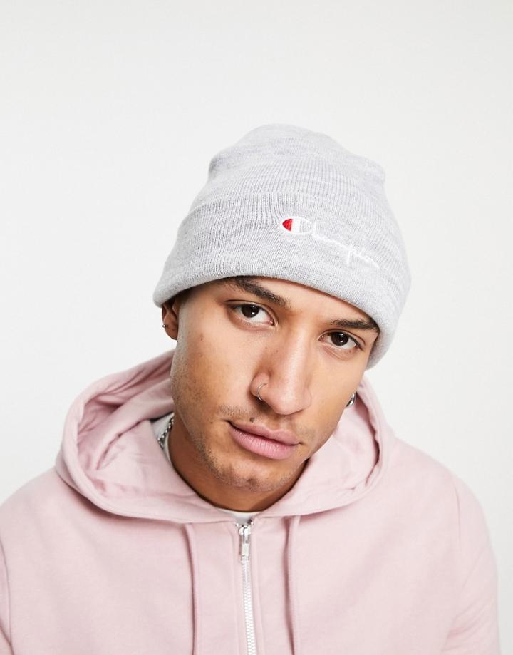 Champion Script Logo Beanie In Gray