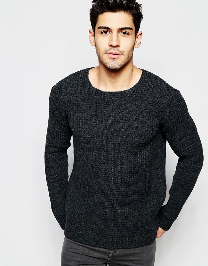 Kubban Dip Dye Knit Large Waffle Sweater - Gray