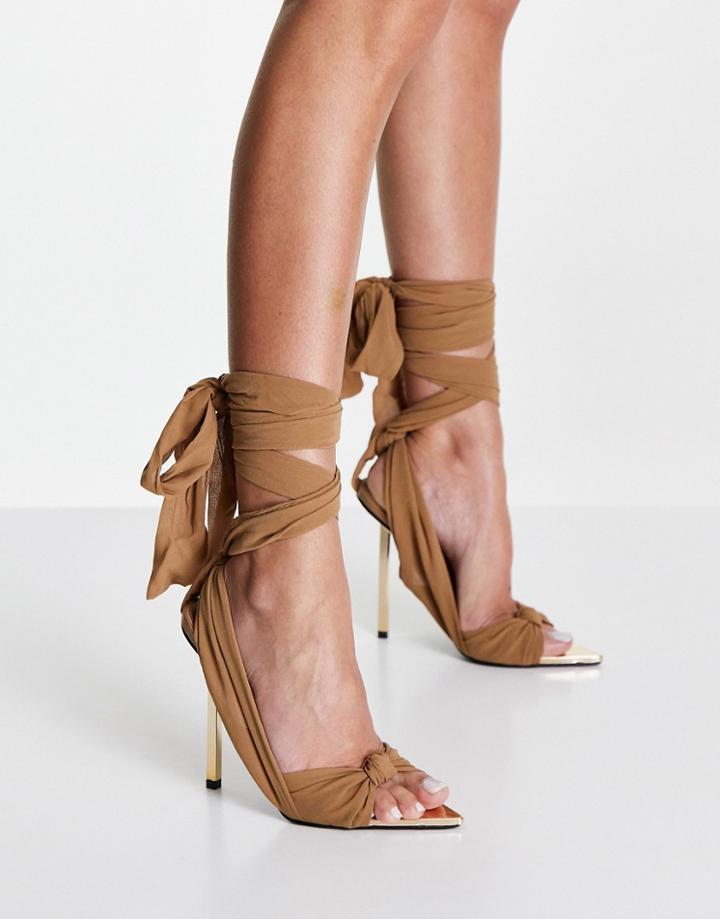 Public Desire Huni Ribbon Tie Up Heel Sandals In Chocolate-brown