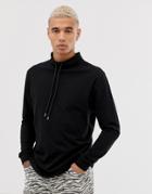 Asos Design Relaxed Long Sleeve T-shirt With Cord Chunky Neck In Black - Black