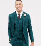 Asos Design Tall Wedding Skinny Suit Jacket In Blackwatch Plaid - Green