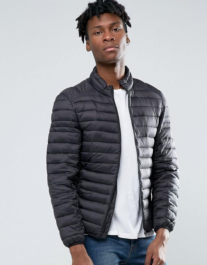 Pull & Bear Padded Jacket In Black - Black