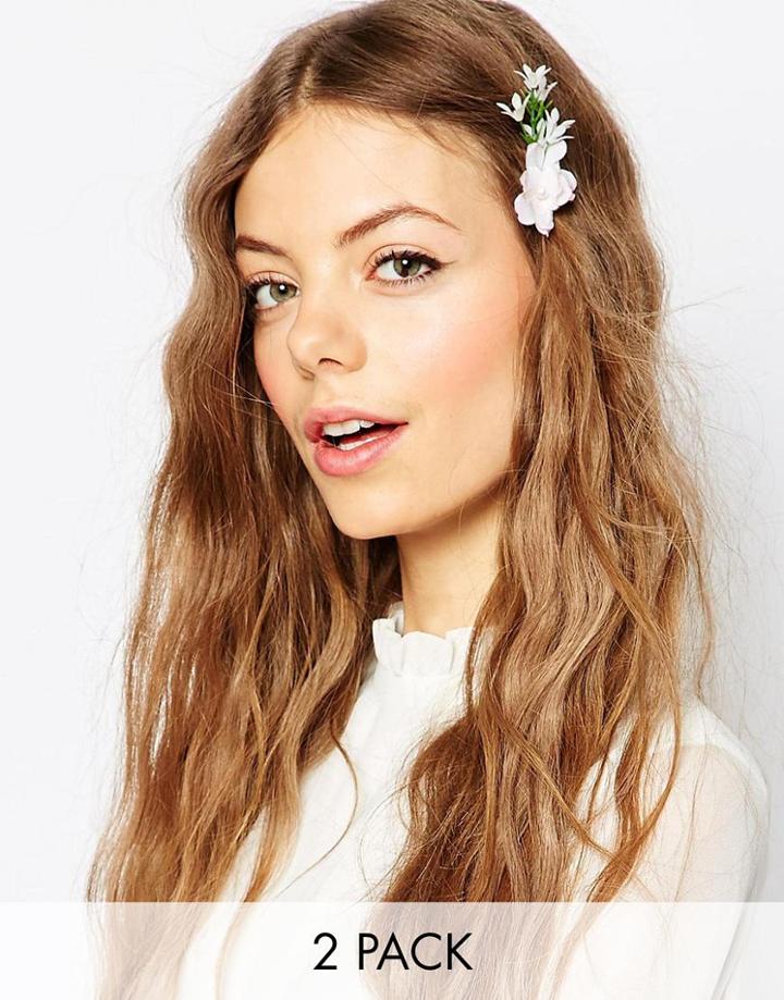 Asos Pack Of 2 Flower Bunch Hair Clips - Pink