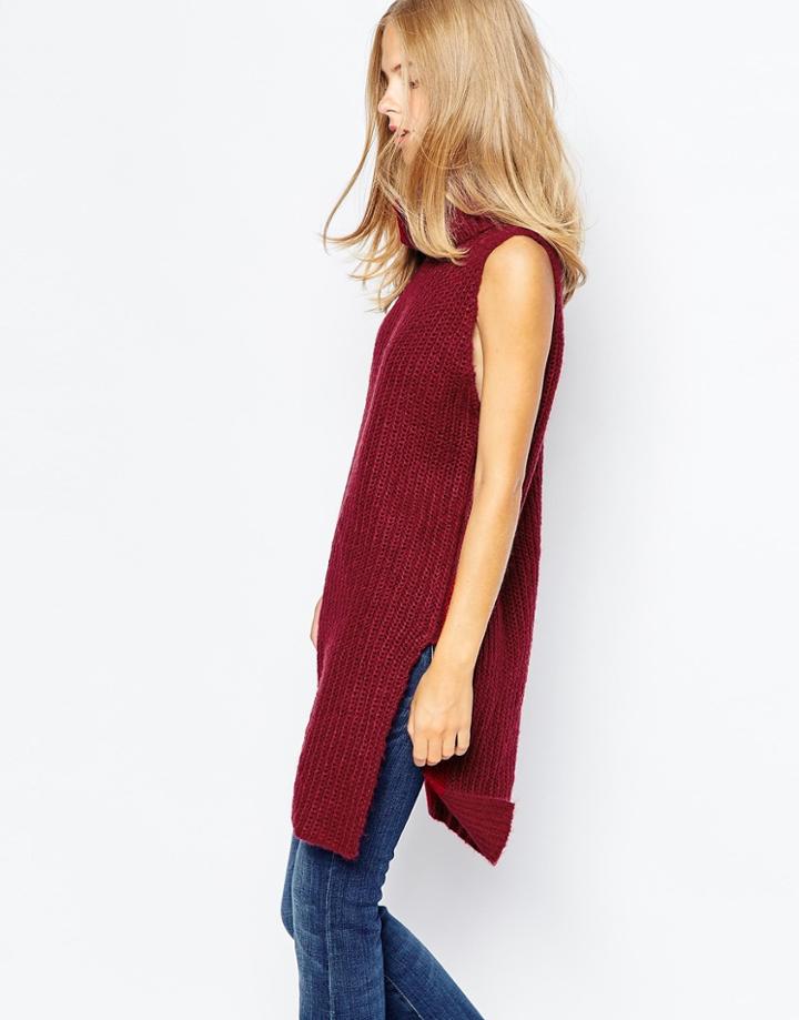First & I Knitted Roll Neck Longline Tunic - Syrah