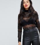 Y.a.s Tall Lace Panel High Neck Top - Black