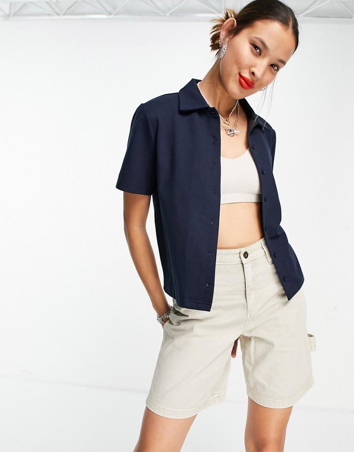Object Knitted Polo Shirt Set In Navy