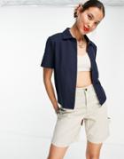 Object Knitted Polo Shirt Set In Navy