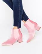 Truffle Point Toe Velvet Kitten Heel Boots - Pink