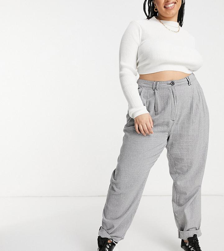 Asos Design Curve Ovoid Pleat Front Peg Pants In Black And White Dogtooth-multi