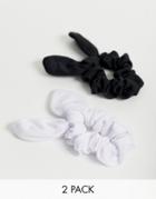 Asos Design Pack Of 2 Scrunchie Hair Ties With Bow Detail In Black And White-multi
