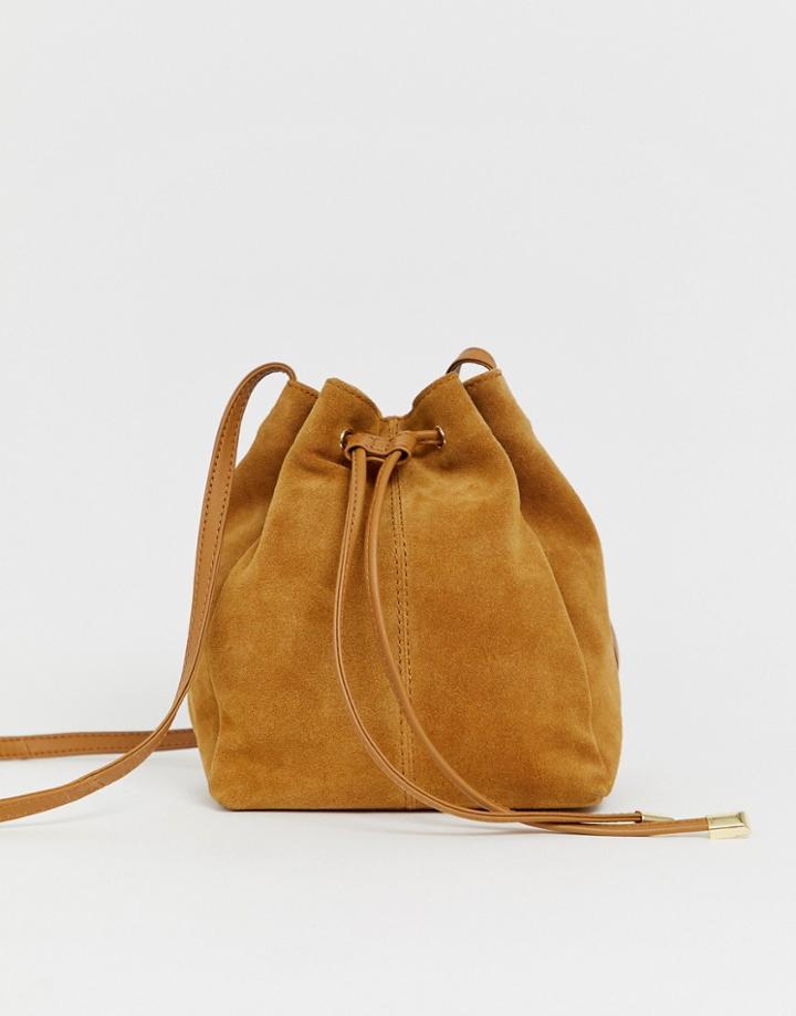 Asos Design Suede Bucket Bag - Tan
