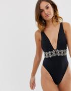 River Island Swimsuit With Embellished Detail In Black