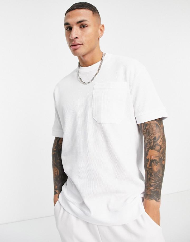 Asos Design Relaxed Fit Heavyweight Waffle T-shirt In White