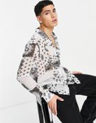 Asos Design Sheer Crepe Shirt In Paisley Bandana Print-white