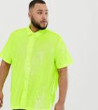 Asos Design Plus Oversized Sequin Revere Shirt In Neon Yellow
