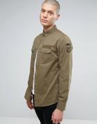 Brave Soul Military Arm Badge Shirt - Green